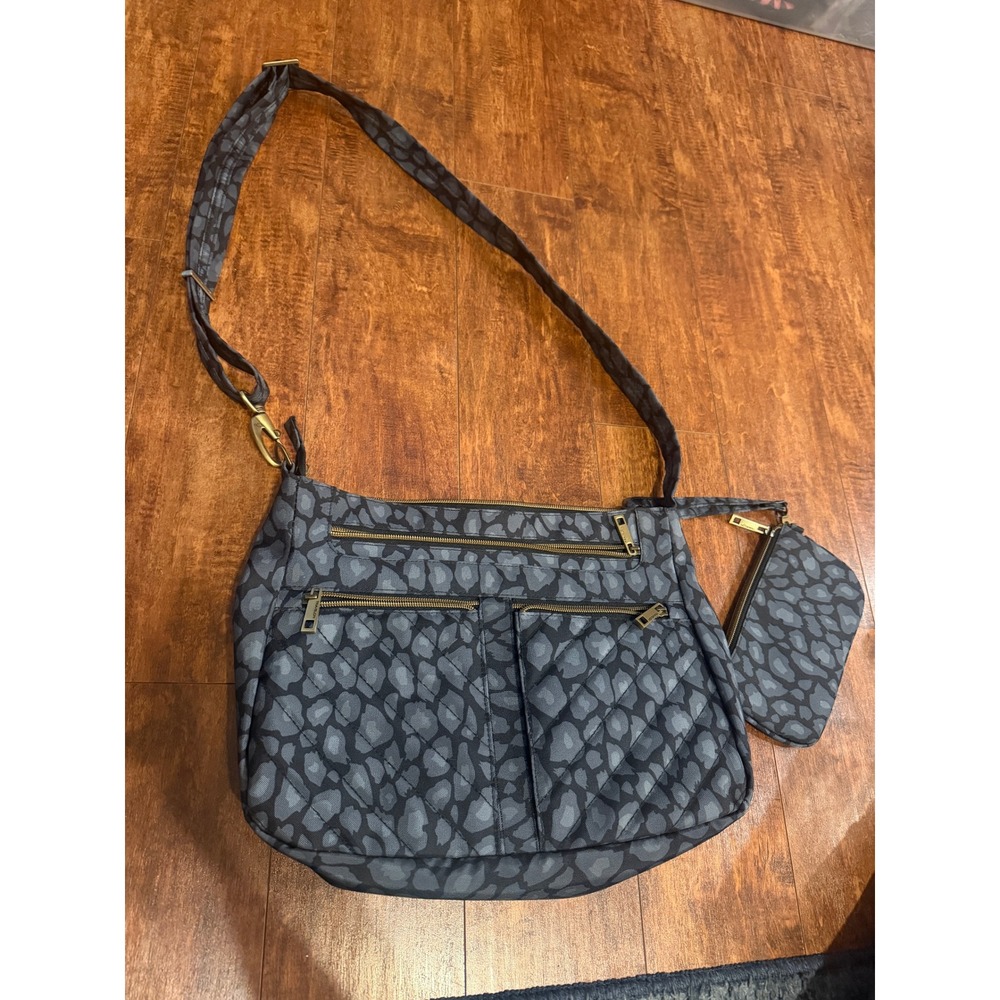 Travelon Anti-Theft Crossbody Bag Gray Leopard Print RFID Pockets & Pouch